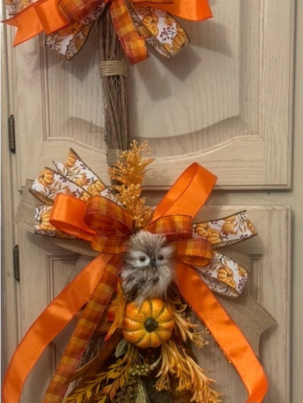 Seasonal Orange Owl & Pumpkin Cinnamon Broom Door Accent by